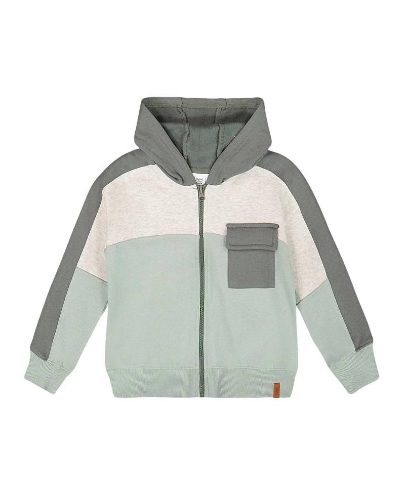 Deux Par Deux Boys' Full Zip Fleece Color Block Sweatshirt - Little Kid In Gray