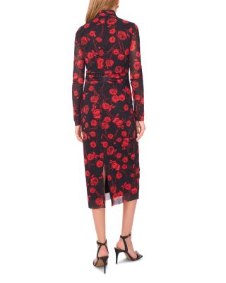 Long Sleeve High Neck Mesh Midi Dress