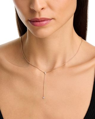 14K Yellow Gold Floating Diamonds Bezel Lariat Necklace, 16-18"