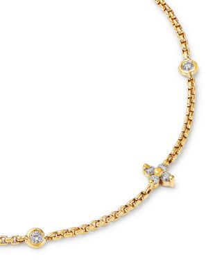 14K Yellow Gold Prong Diamonds Flower & Bezel Chain Bracelet