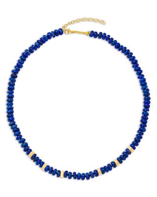 14K Yellow Gold Lapis Rondelle Bead Collar Necklace, 16-18"