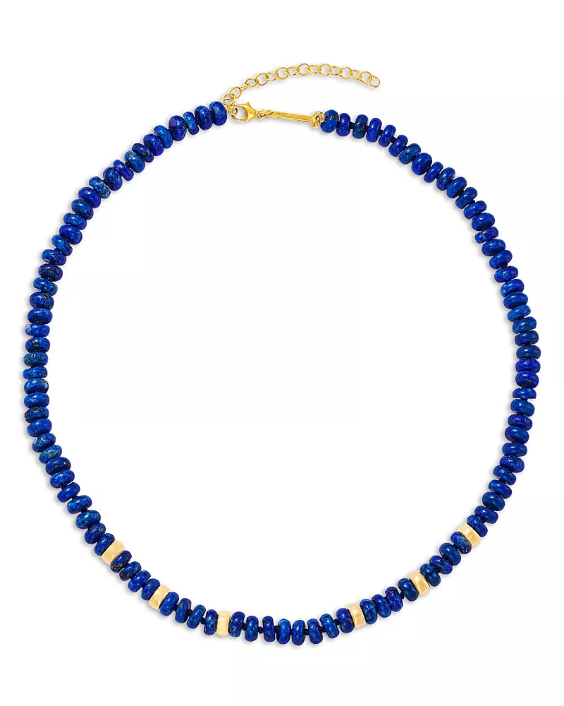 Zoe Chicco 14K Yellow Gold Lapis Rondelle Bead Collar Necklace, 16