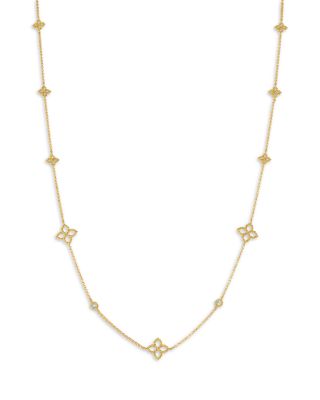 18K Yellow Gold Principessa Diamond Flower Chain Link Necklace, 16-18"