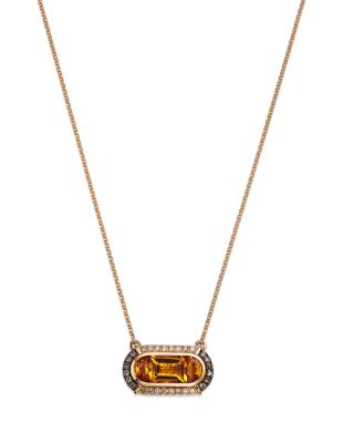 Citrine & Champagne and Brown Diamond Halo Pendant Necklace in 14K Yellow Gold, 19"
