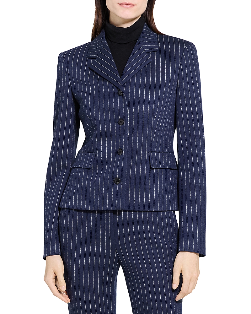Theory Metallic Pinstripe Fitted Jacket In Blue
