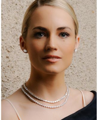 Celestial Double Strand Tennis Necklace in 14K White Gold, 42.36ctw Emerald & Brilliant Round Lab Grown Diamonds