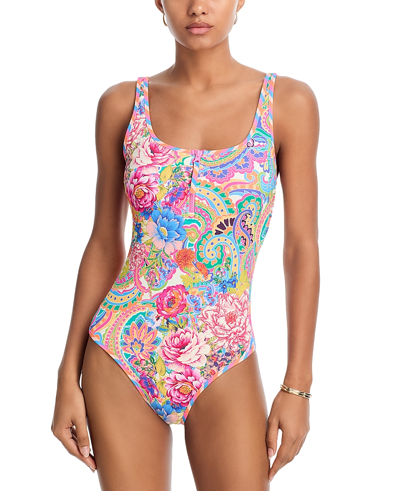 Johnny Was Crispire Zip Tank One Piece Swimsuit In Pink