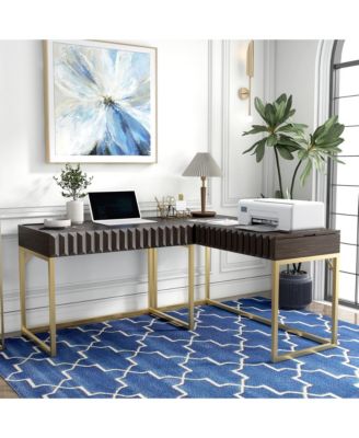 Prelli Steel Base Adjustable Lift Top L-Shaped Writing Desk with USB Ports and Outlets