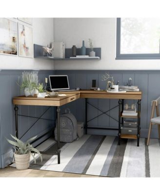 Hudson Steel L-Shape Corner Desk with USBs and Outlets