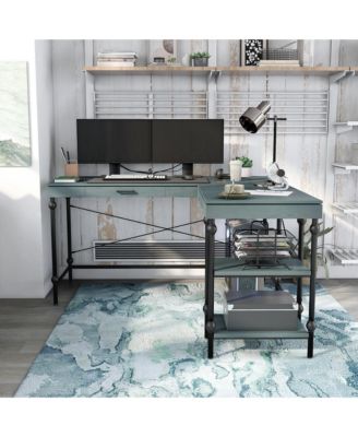 Hudson Steel L-Shape Corner Desk with USBs and Outlets