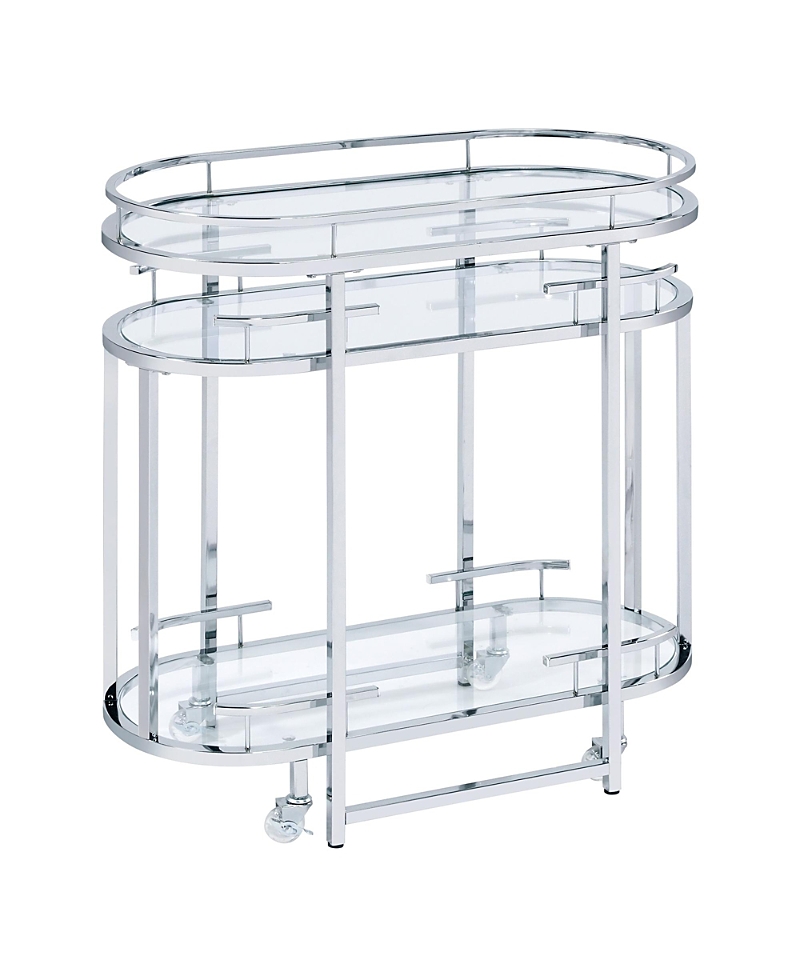 Furniture Of America Ovaro Steel Frame Serving Cart With Top And Two Lower Shelves In Silver