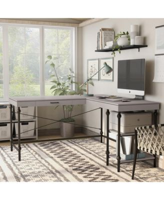 Hudson Steel L-Shape Corner Desk with USBs and Outlets