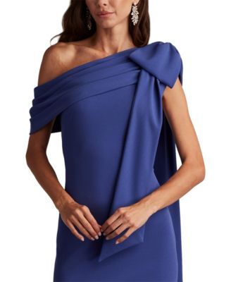 Cassia Bow-Shoulder Crepe Gown