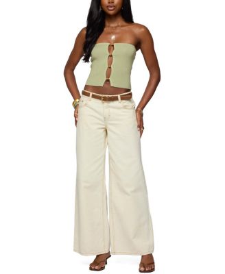 Bead Cut Out Strapless Knit Top