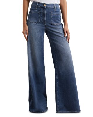 Petites Bella Wide Patch Pocket Jeans in Mid Blue