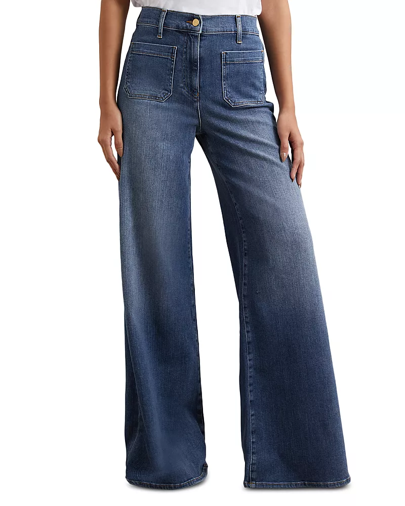 Reiss Petites Bella Wide Patch Pocket Jeans in Mid Blue