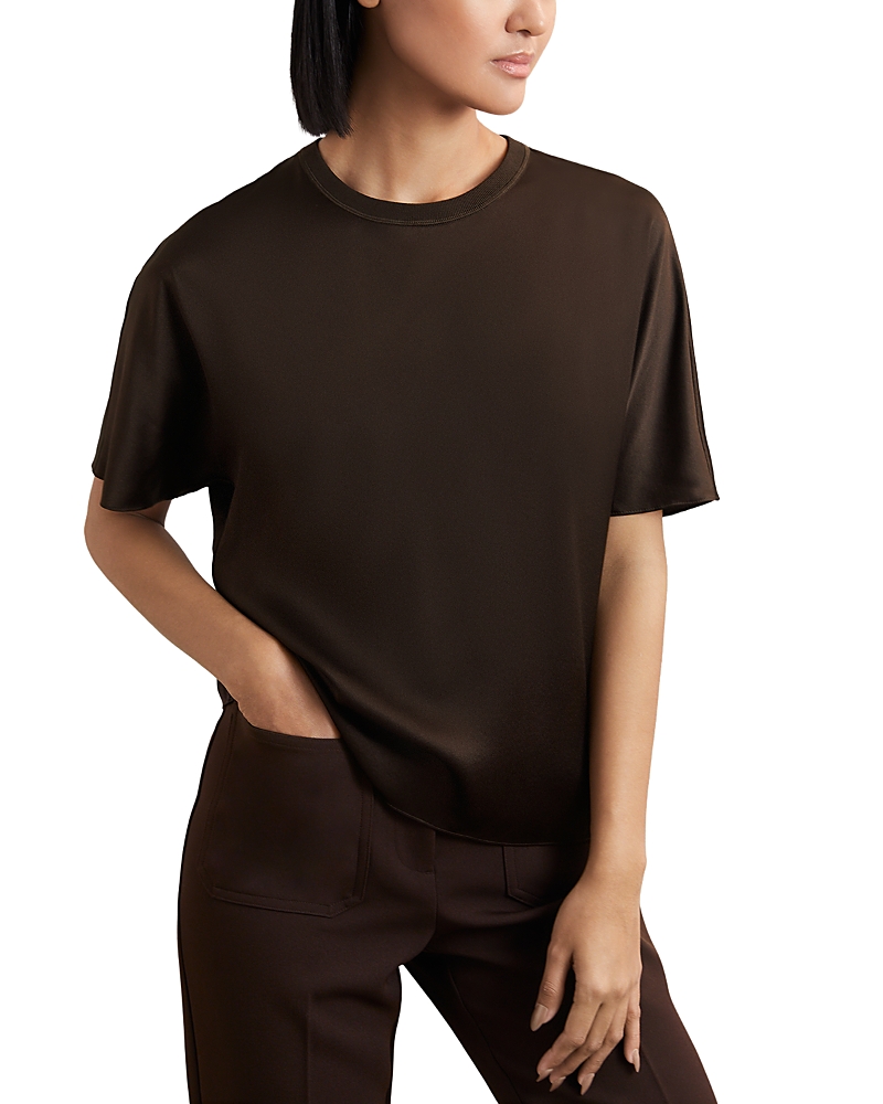 Reiss Lena Silk Short Sleeve Top In Brown