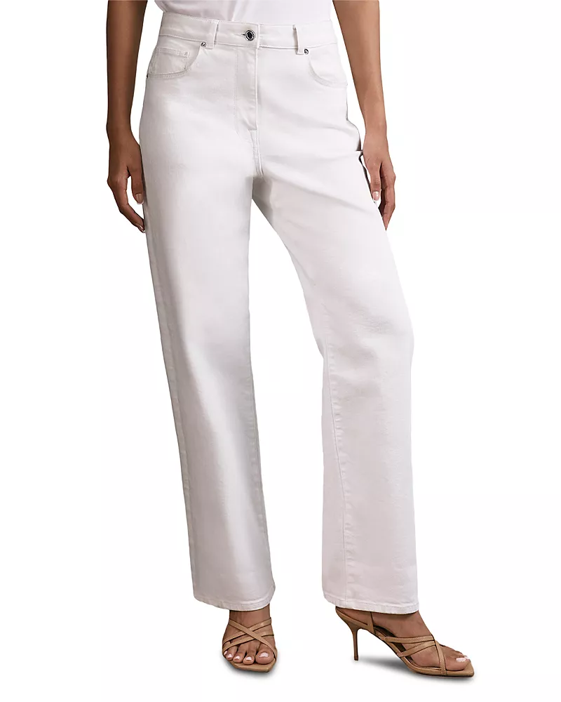 Reiss Selin Mid Rise Straight Leg Jeans in White
