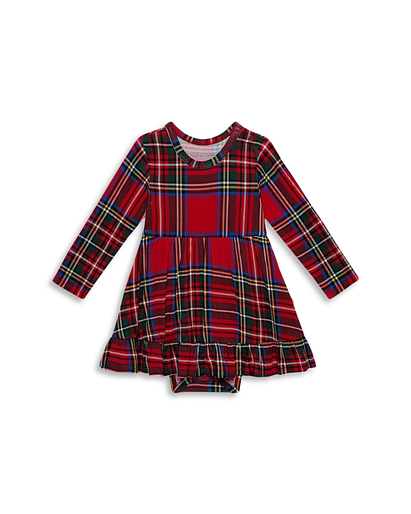 Posh Peanut Girls' Tartan Plaid Ruffled Bodysuit Dress - Baby In Red