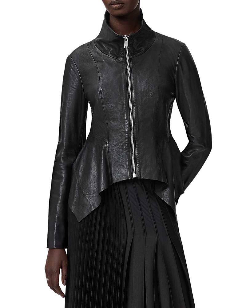 Allsaints Grace Leather Biker Jacket In Black