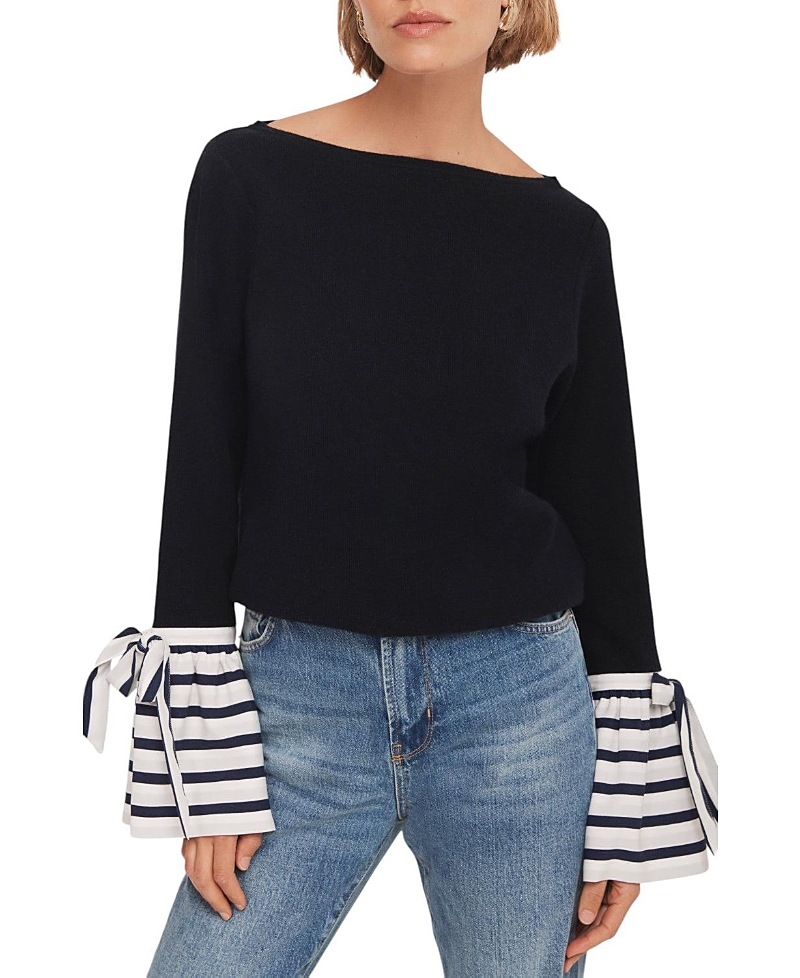 Mint Velvet Women's Cotton Blend Striped Cuff Sweater In Blue