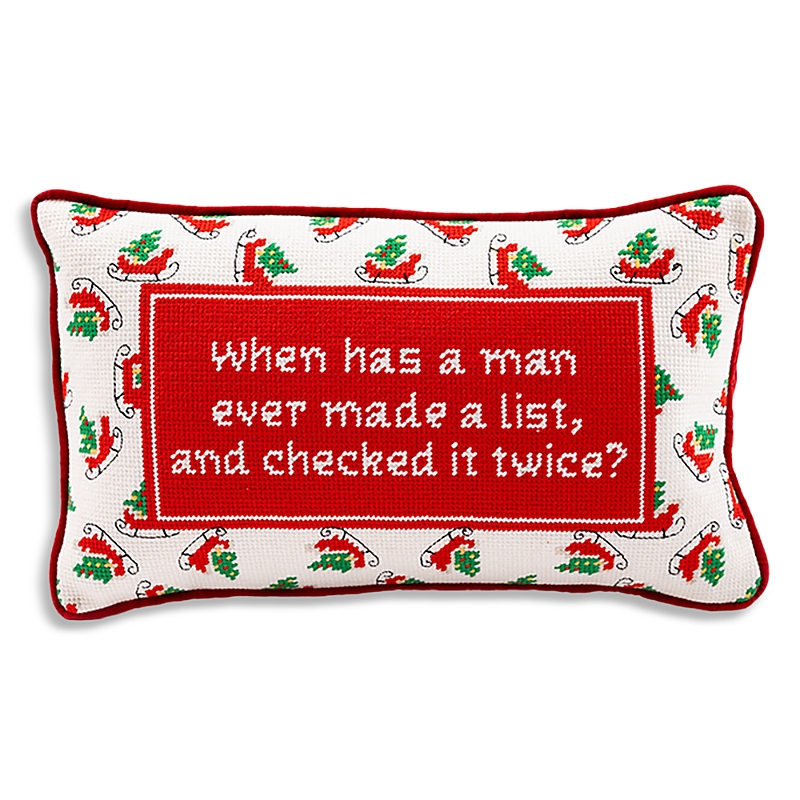 Furbish Studio Check It Twice Needlepoint Pillow In Red