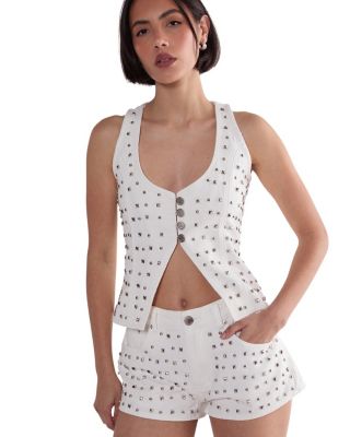 Studded Denim Corset Top