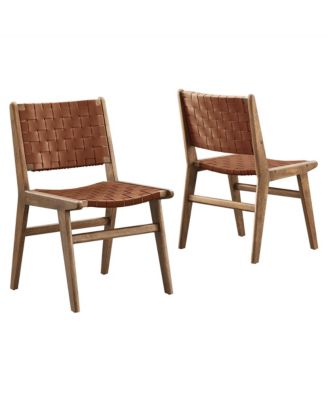 Saoirse Leather Wood Dining Side Chair, Set of 2