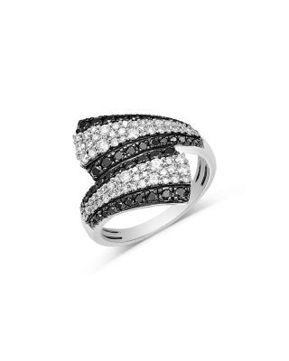 Black & White Diamond Bypass Ring in 14K White Gold, 1.0 tcw