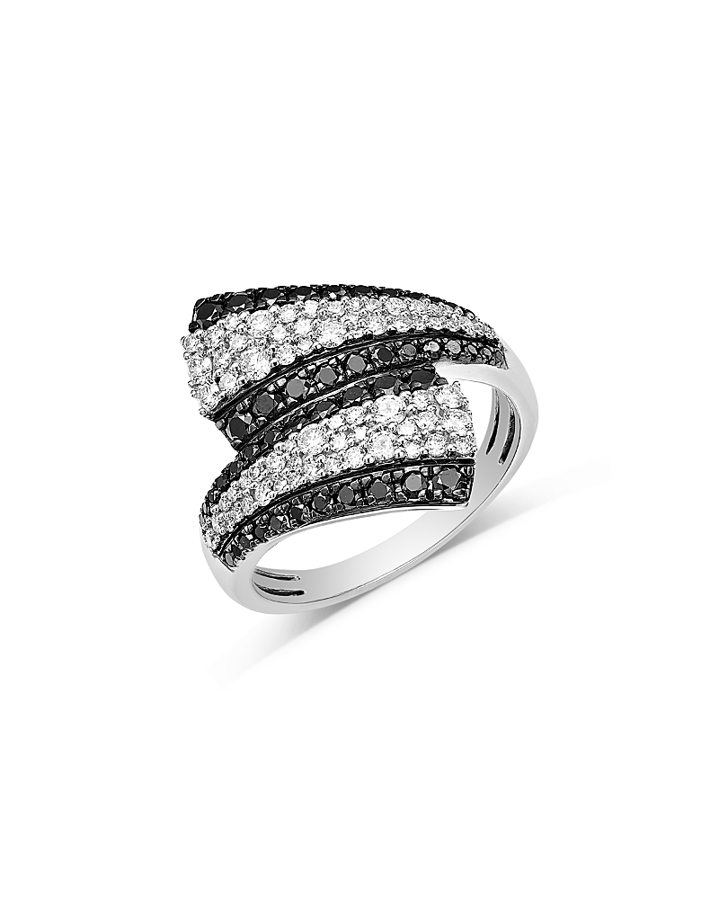 Bloomingdale's Fine Collection Black & White Diamond Bypass Ring In 14k White Gold, 1.0 Tcw