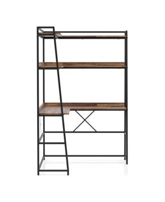 Dwen Steel Base 2-Shelf Corner Writing Desk with USB Port and Power Outlet