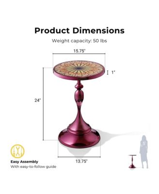 Knoll 16" Iron Round End Table with Geometric Pattern Top and Trumpet Base