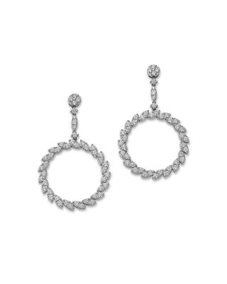 Diamond Circle Drop Earrings in 18K White Gold 