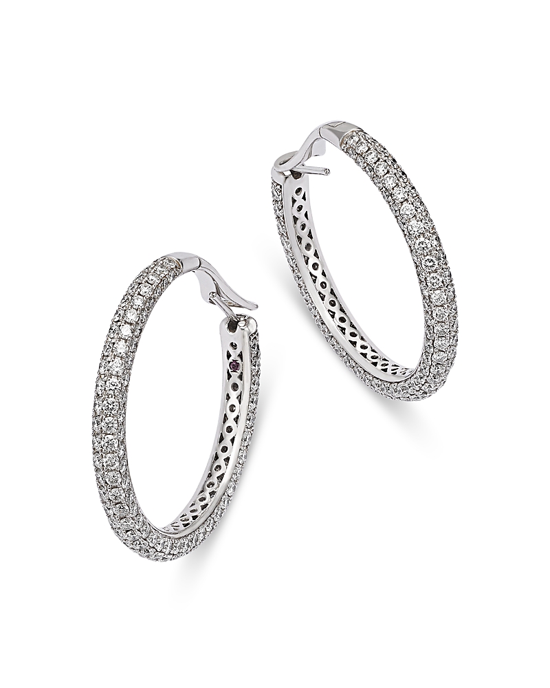 Roberto Coin Diamond Hoop Earrings In 18k White Gold In Gold