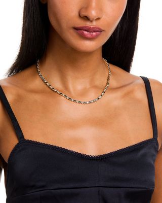 London Blue Topaz & Blue Topaz Bezel Set Tennis Necklace in 14K Yellow Gold, 17"