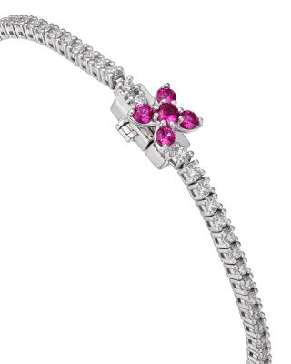 Ruby & Diamond Clover Tennis Bracelet in 14K White Gold