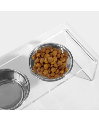 Tall Double Bowl Pet Feeder with Metal Bowls