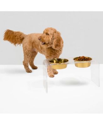 Tall Double Bowl Pet Feeder with Metal Bowls