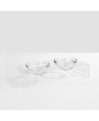 Small Clear Double Glass Bowl Pet Feeder, 1 Pint Bowls