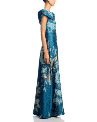 Off-the-Shoulder Metallic Floral Jacquard Gown
