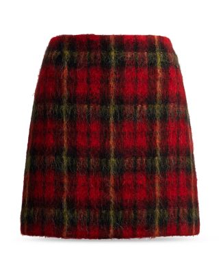 Plaid Mohair Pencil Miniskirt