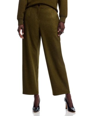 Wool-Cashmere Stretch Downing Barrel Leg Ankle Pants