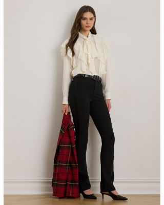 Ruffle Trim Georgette Tie Neck Blouse