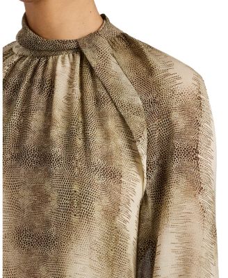 Dakota Mock Neck Printed Blouse with Long Lantern Sleeves