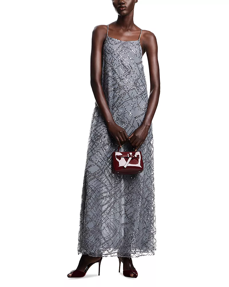 Emporio Armani Sequined Tulle Maxi Dress