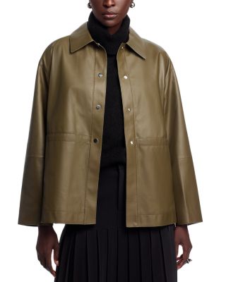 Lightweight Lambskin Leather Gathered Waist Oversized Jacket