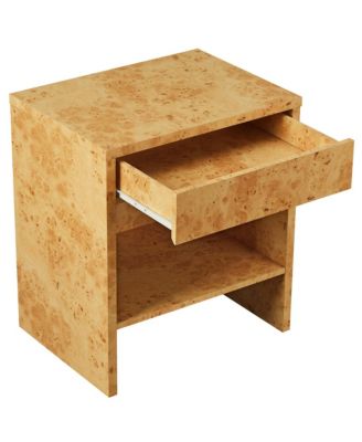 Hudson 1-Drawer Burl Wood Nightstand With Shelf