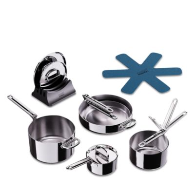 Space Steel Eight Piece Stainless Steel Cookware Set with Folding Handles
