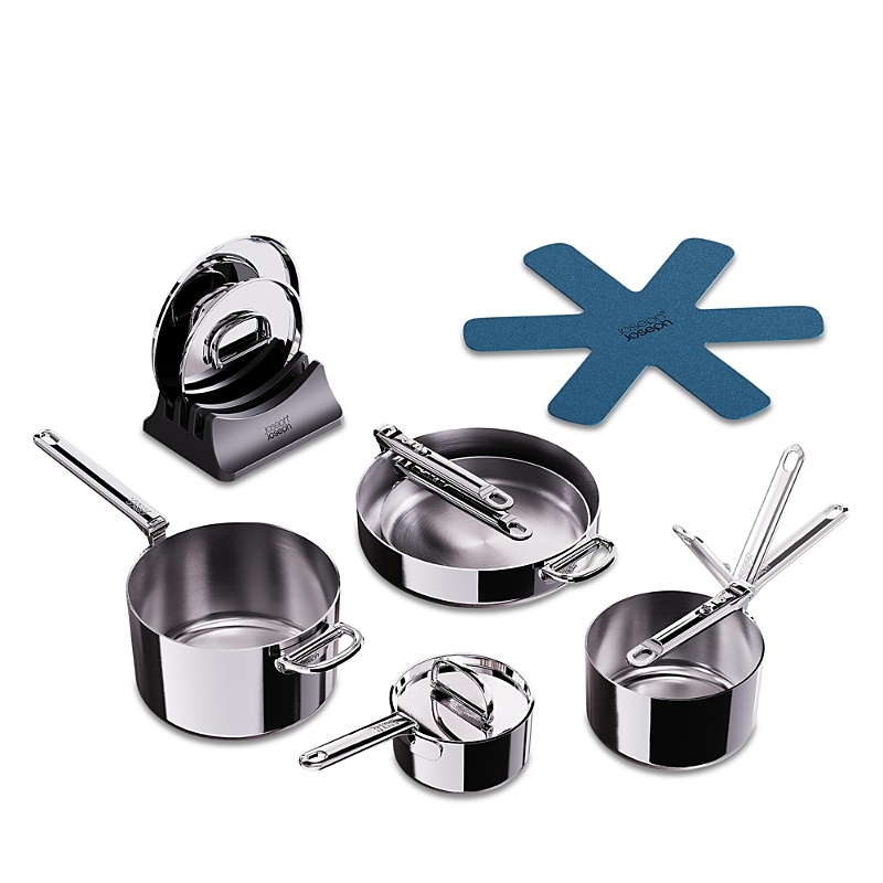 Joseph Joseph Space Steel Eight Piece Stainless Steel Cookware Set With Folding Handles In Multi