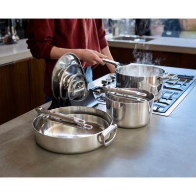 Space Steel Eight Piece Stainless Steel Cookware Set with Folding Handles